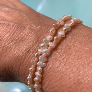 Fresh water pink pearls and seed bead bracelet